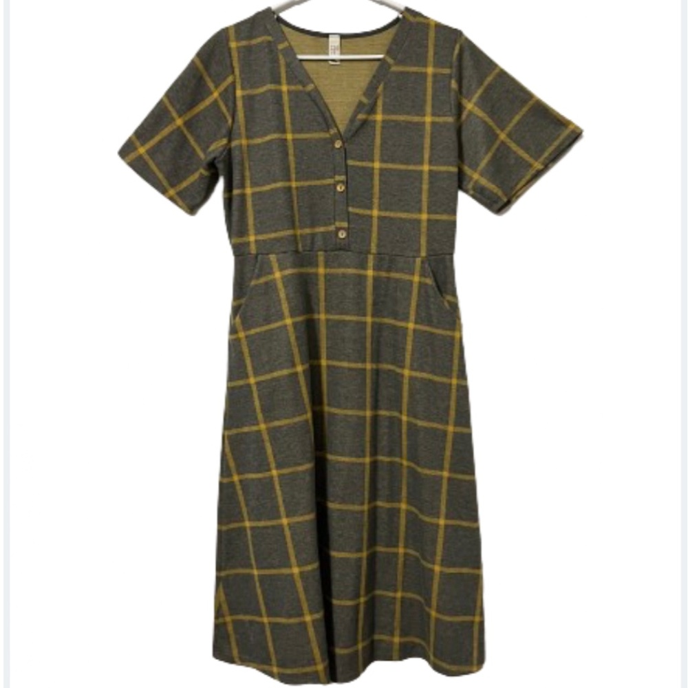 Women's Vintage Retro 70's Flamingo Midi Urban Plaid Style Short Sleeve Dress